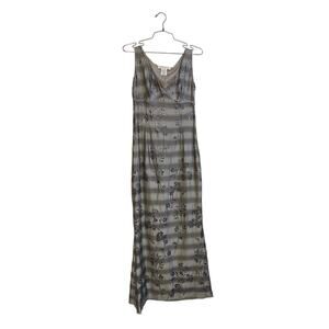 Vintage Colette Dinnigan Grey and Silver Floral Print Sleeveless Silk Long Dress